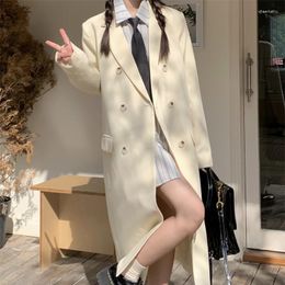 Women's Trench Coats Xgoth Korean Temperament Suit Windbreaker Jacket Autumn High-end Loose Casual Over-the-knee Long Black Blazer Coat