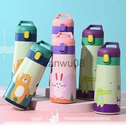 Cups Dishes Utensils With Children Thermocup Steel Leakproof Case Flask Straw Kids Mug Stainless Bottle Water Thermos Vacuum Cartoon Thermal x0904