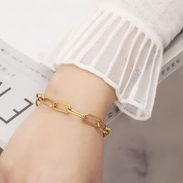 Charm Bracelets Simple Gold Plated Hollow Out Paper Clip Bamboo Chain Bracelet Stainless Steel Women Hip Hop Rock Jewellery