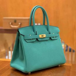 BK Genuine Handbag Fully Hand-stitched Women's Bag Original Factory Togo Calf Leather Luxury Bk30 Peacock Blue Tote Shoulder Bags