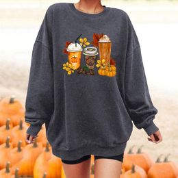 Women's Hoodies Hoodie For Womens Sweatshirt Loose Pumpkin Print Crewneck Long Sleeve Casual Basic Pullover Y2k Sports Ropa Mujer Streetwear