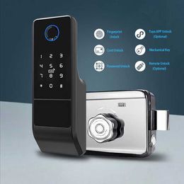 Door Locks Waterproof Outdoor Smart IP65 Fingerprint Door Lock Digital IC Card Rim Electronic Motise Lock WiFi Knob HKD230903