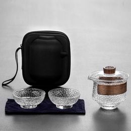 Tea Cups HMLOVE 3pcs High Boron Silicon Set 2 Gaiwan Frosted Transparent Glass Portable Travel Tureen Teaware Ceremony 200Ml 230901