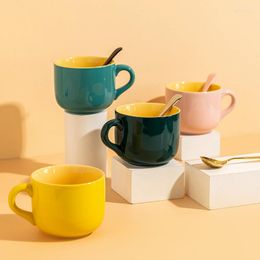 Mugs 600ml Large Capacity Ceramic Breakfast Milk Tea Cup Oatmean Soup Bowl Cute Porcelain Reusable Coffee Mug With Handle For Student