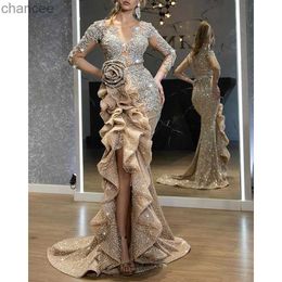 Basic Casual Dresses Elegant Women Evening Dress Sequin Shiny Sexy Lady Party Dresses for Special Occasion Luxry Wedding Gold Female Prom Vestido LST230904