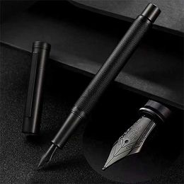 Fountain Pens Hongdian Black Forest Fountain Pen Metal Titanium Black EF/F/Bent Nib Beautiful Tree Texture Writing Pen for Office Business HKD230904