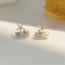 Stud Earrings Cute Fashion Artificial Sea Starfish Shell For Women Small Imitation Pearl Banquet Wedding Jewellery