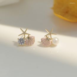 Stud Earrings Cute Fashion Artificial Sea Starfish Shell For Women Small Imitation Pearl Banquet Wedding Jewelry