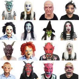 Party Masks Halloween Decoration Scary Face Mask Horn Azazel Masquerade Performance Latex Pullover Full Grimace Skull 230904