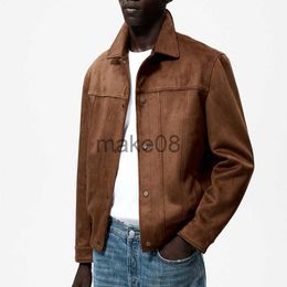 Men's Jackets Mens Suede Leather Lapel Jacket Fashion Casual Slim Coat Apring Autumn Coat Tops for Male J230904