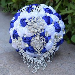 modabelle Champagne Gold Artificial Wedding Bouquets Brooch Bouquet Vestido De Noiva Crystal Wedding Bouquets Royal Blue277D