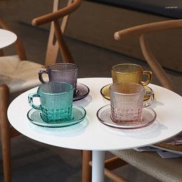 Cups Saucers European Light Luxury Style Retro Primary Colour Glass Coffee Cup Set Afternoon Tea Breakfast Milk With Saucer