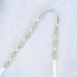 Wedding Sashes TRiXY S435 Fashion Beaded Belt Clear Crystal For Formal Dress Pearl Bridal Rhinestone Belts Silver247N