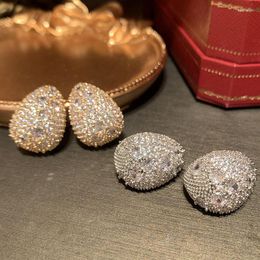 Stud Earrings Super Flash Water Drop S925 Silver Needle Sweet Cute Lady Micro-set Zircon Little Fat Beanie