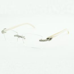 Moissanite stones endless Diamond eyewear frames 3524012 buffs sunglasses with Natural white Buffalo horn Legs and 56 mm clear Lenses