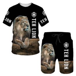 New Fashion Women/Mens Lion Funny 3d Print T-Shirt / Jogger Shorts Casusal Tracksuit Sets S-7XL 008