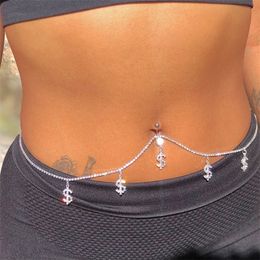 Labret Lip Piercing Jewelry Punk Sexy Dollar Sign Waist Belly Belt Piercing Chain Shining Bar Barbell Navel Button Summer Body Jewelry 230901