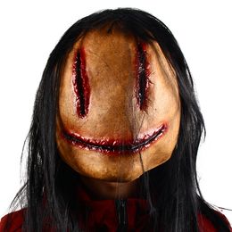 Party Masks Halloween Dead Head Horror Bloody with Wig Realistic Facele Female Mask Haunted House Ghost Festival Party Halloween Decoration 230904