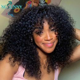 Synthetic Wigs Curly Human Hair Wigs With Bangs Loose Curly Bang Wig Human Hair Glueless 180 Density Machine Made Wig Remy Brazilian Xcsunny 230901