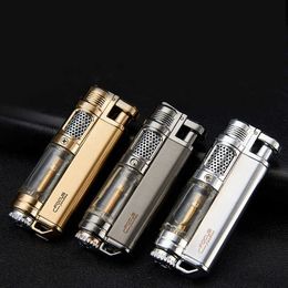 Visible No Gas Lighter Blue Flame Windproof Turbo Lighter Butane Metal Cigar Cigarettes Lighters Mini Lighters Smoking Accessories 3A6X
