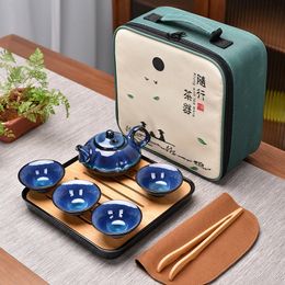 Tea Cups Chinese Set Portable Travel Kung Fu Ceramic Teapot Teaset Gaiwan Cup Pot Bag Caddy Coffee 230901