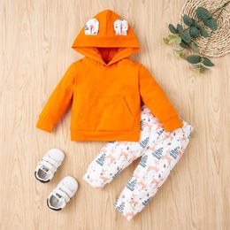 Clothing Sets 2-6 Year Old Children's Hooded Long Sleeve Sweater Printed Pants 2Pcs Set Boys And Girls' Unisex Style