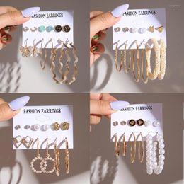 Dangle Earrings 12pcs/set Female Retro Pearl Set Earring Gold Earings Korean Circle Earing Women Jewellery Accessories