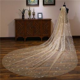 Shining Champagne Gold Wedding Veils 3 5M Cathedral Length Long Bridal Veil For Women Hair Wedding Accessories244K