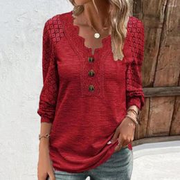 Women's Blouses Spring Autumn Women Top Lace Long Sleeve Button Decor Hollow Out Mid Length Soft Breathable Lady T-shirt