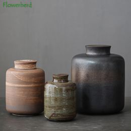 Decorative Objects Figurines Japanesestyle Rough Pottery Shadow Tea Pot Handmade Retro Household Ceramic Moistureproof Sealed Canister Set Kitchen 230901