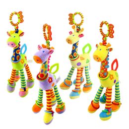 Rattles Mobiles Soft Giraffe Animal Handbells Plush Infant Toddler Car Bed Hanging Toy Baby Early Education Development Handle Toys 230901