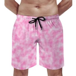 Men's Shorts Pink And White Tie Dye Board Summer Marble Print Cute Beach Men Sports Surf Quick Dry Graphic Swimming Trunks