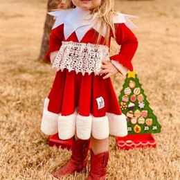Girls Dresses Christmas 18M6Y Kids Red Dress Clothes Plush Lace Patchwork Round Neck Long Sleeve Fall Winter Princess 230901