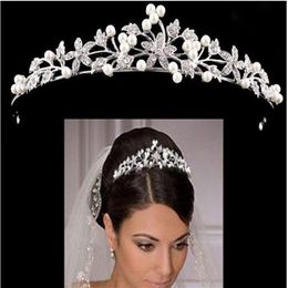 Luxury Bridal Crown Cheap but High Quality Sparkle Beaded Crystals Roayal Wedding Crowns Pearls Veil Headband Hair Accessories Par250g