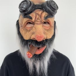 Party Masks Halloween Grandpa Old Man Mask Head Set Smoking Bald Beard Horror Carnival Cosplay Costume Props 230901