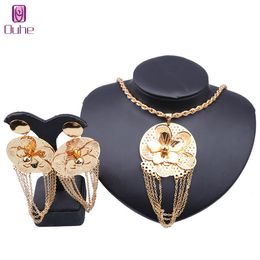African Beads Jewellery Set Women Gold Colour Wedding Party Necklace Bangle Italian Jewellry