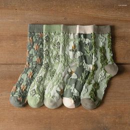 Women Socks Japanese Style Harajuku Woman Embroidery Retro Vintage Lolita Kawaii Cute Lady Ethnic Soft Gentle Green