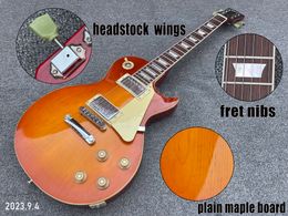 Electric Guitar Solid Plan Maple Board Top Fret Nibs Long Tenon Joined Headstock Wings Honey Burst Chrome Parts