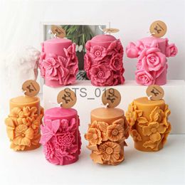 Other Health Beauty Items Geometric Flower Column Soy Wax Mould Cylinder Abstract Art Decorative Gardenia Morning Glory Relief Pillar Silicone Candle Mould x0904