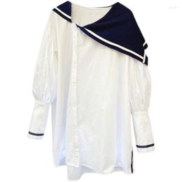 Women's Blouses Preppy Style Streetwear Fashion Loose Buttons Solid Color Patchwork Turn-down Collar Cute Long Sleeve Women Clothing
