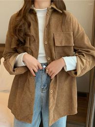 Women's Blouses Jmprs Casual Women Corduroy Shirts Fashion Pockets Long Sleeve Spring Ladies Tops Solid Korean Loose Button Up
