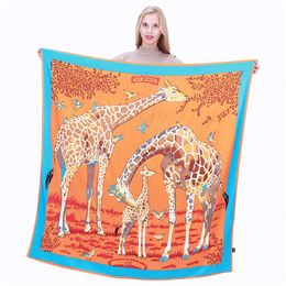 New Twill Silk Scarf Women Animal Giraffe Printing Square Scarves Fashion Wrap Female Foulard Large Hijab Shawl Neckerchief 130 13264o