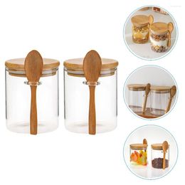 Storage Bottles 2 Pcs Tea Canister Coffee Container Jars Food Containers Dried Fruit Glass Pantry Bamboo Large Lid Terrarium