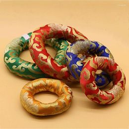 Decorative Figurines Silk Brocade Eulogy Bowl Cushion Yoga Pillow Tibetan Sound Mat Meditation Ring Cushions Buddhism Sing Pads Home Decor