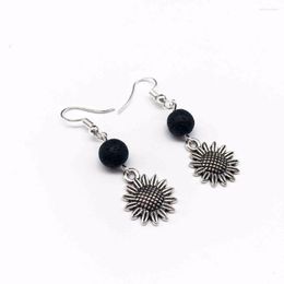 Dangle Earrings 1pair) Essential Oil Diffuser Jewelry Sunflower Lava Stone Aroma Antique Bronze Color