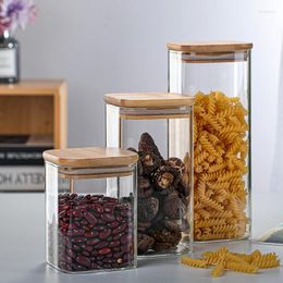 Storage Bottles 3Pcs Square Sealed Glass Jars Tea Coffee Beans Transparent Boxes Candy And Snack Tins With Bamboo Lid