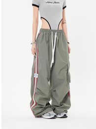 Women s Pants Y2K Cargo pants 2023 Fashion Casual Striped Pocket Sports Wide Leg Sweatpants Loose Drawstring Parachute Pantsh Trousers 230901