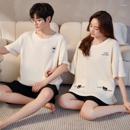 Men's Sleepwear Short Sleeve Couple Men Women Home Set Cotton Pjs Korean Leisure Nightwear Pyjamas For Summer Shorts Pyjamas