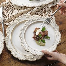 Dishes Plates Baroque Vintage Ceramic Dinner Plate Nordic Modern Kiln Change Carving Craft and Sets Western Restaurant Tableware 230901