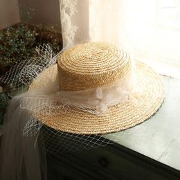 Headpieces Ins Wedding Bride Decorative Cap Seaside Vacation Sun-Shading Mesh Straw Bridal Hat Female YSAN718